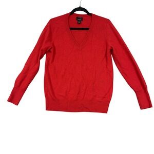 Halogen Sweater Womens Large Bright Red 100% Cashmere V Neck Pullover Soft Knit